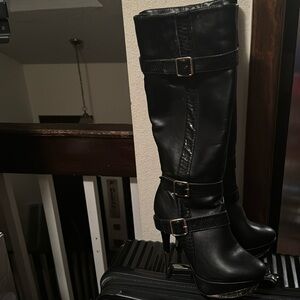 Black Leather Boots with gold trim